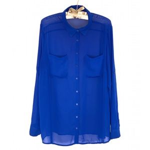 SUZY SHIER | Long Sleeve Sheer Button-Up Blouse